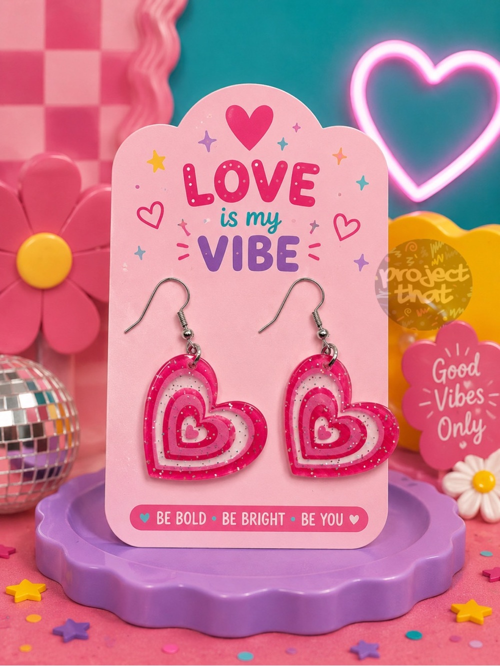 Pink Groovy Heart Earrings | Y2K | Cute | Sparkle | Trendy | Must Haves | Hippie
